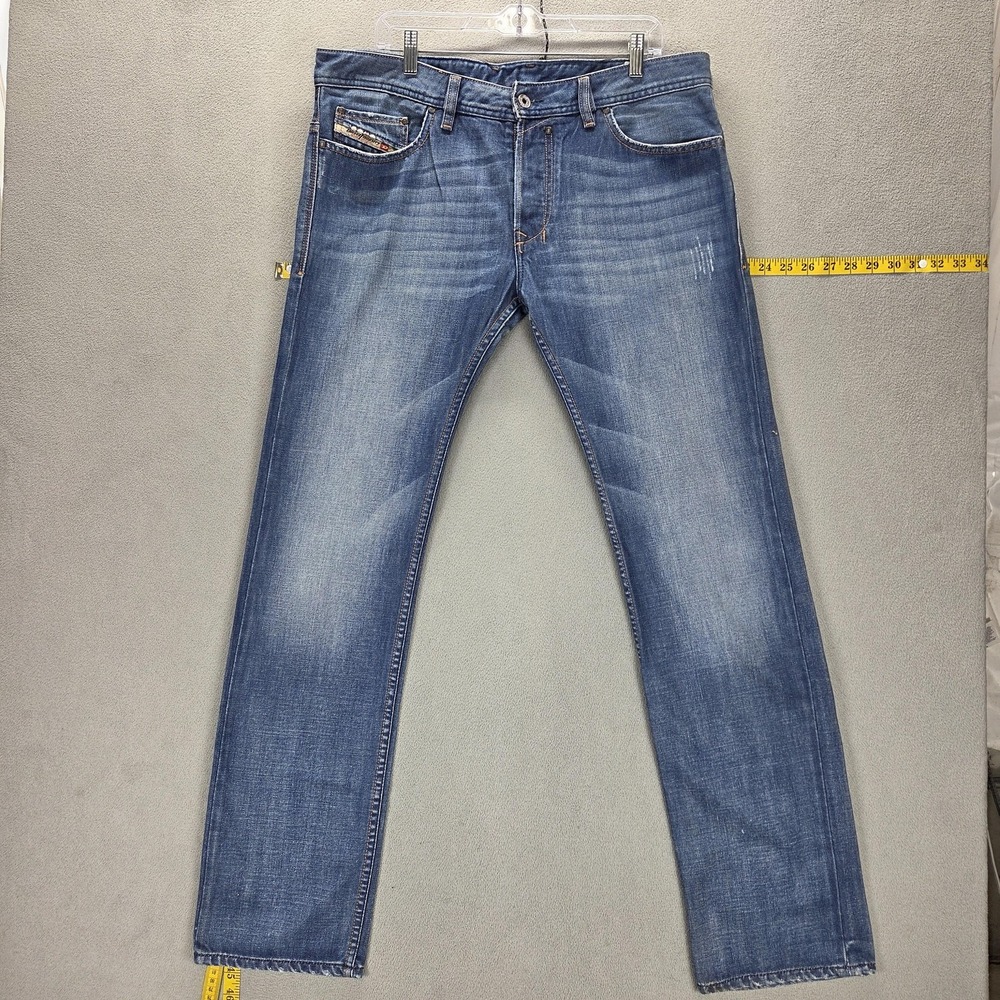 Diesel Jeans Mens 34x32 Blue Safado Regular Slim Straight Button Fly 008BK